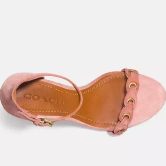 Coach Link Peony Pink Suede Ankle Strap Heel Sandal - Picture 9 of 10